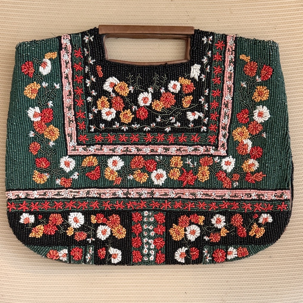 Anthropologie Salma Beaded Floral Clutch Like New - Boho, Maximalist, Statement